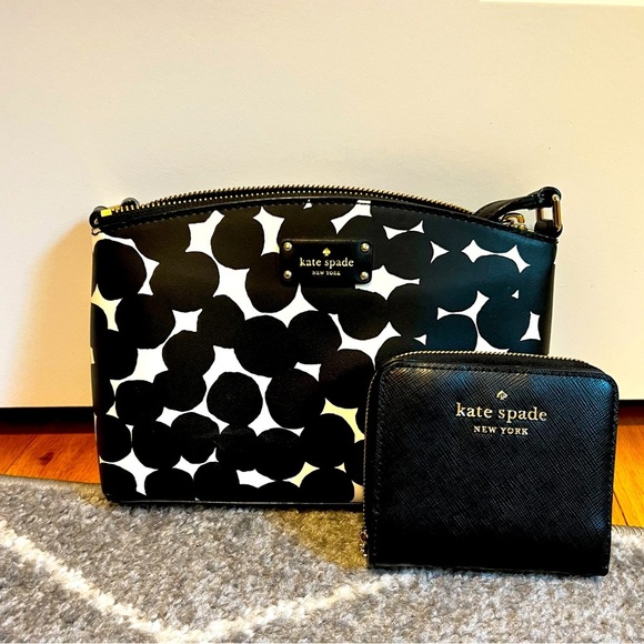 kate spade Handbags - ♠️ Kate Spade ♠️ Black and White Geometric Dot Crossbody Bag with Black Wallet